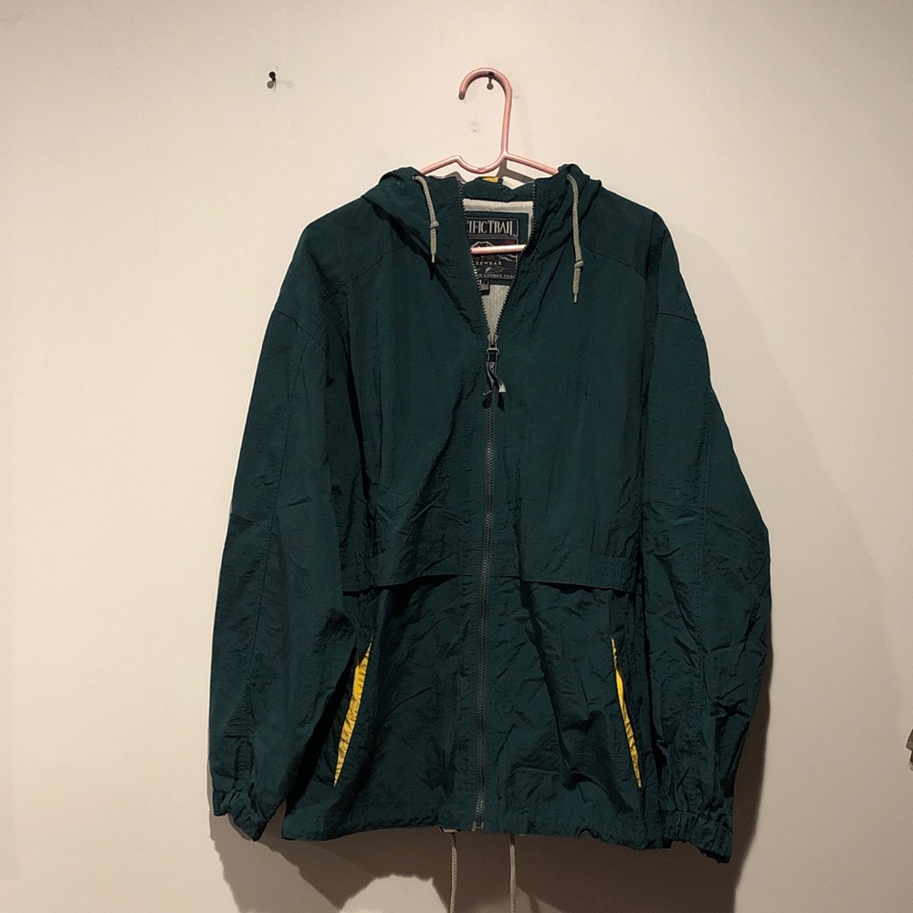 Pacific Trail Outerwear Vintage Green Nylon Hooded Windbreaker